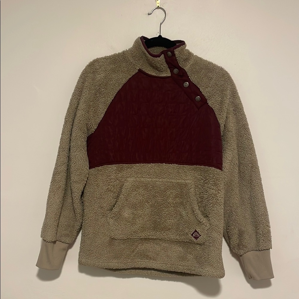 Eastern Mountain Sports Tan and Maroon Fleece Top Size Small